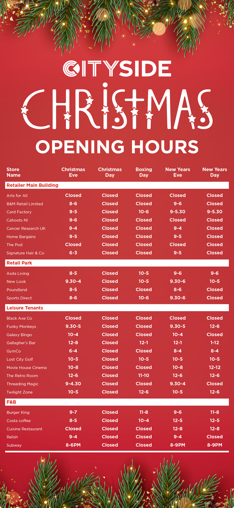 Christmas Opening Hours